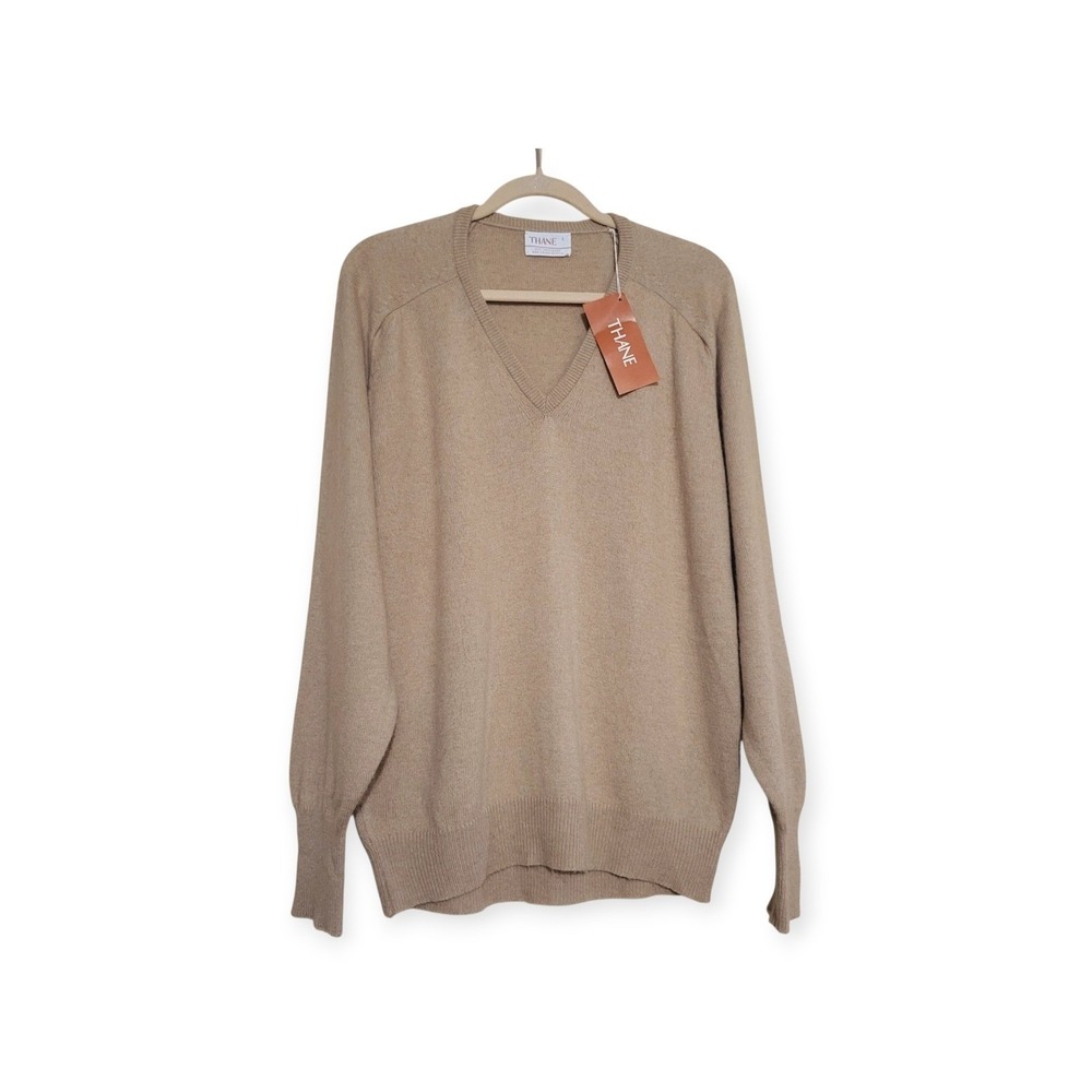 Thane Mens L VTG 90s Cashmere Bl. USA Made Quiet Lux  Lightweight V-Neck Sweater
